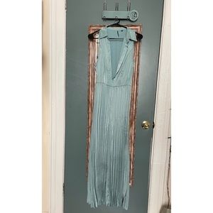 Mint pleated jumpsuit with belt